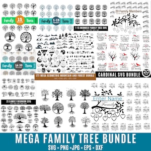 Bundle méga arbre généalogique, 1-30 membres famille SVG, branche d'arbre généalogique SVG, bundle svg montagne, arbre monogramme Svg, arbre généalogique personnalisé SVG