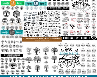 Mega Family Tree Bundle, 1-30 Members Family SVG, Family Tree Branch SVG, Mountain svg bundle,Tree Monogram Svg, Custom Family Tree SVG