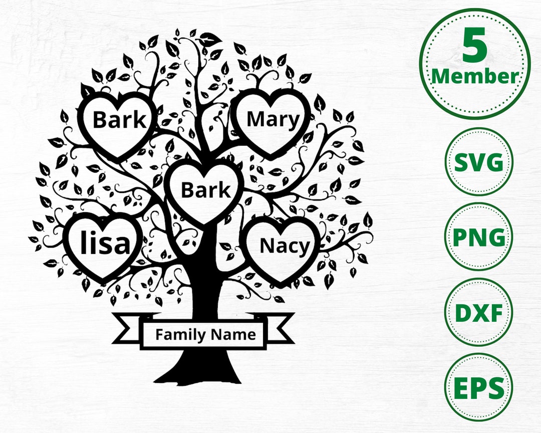 Family Tree 5 Member Svg, Family Heart Tree Svg, Family Reunion