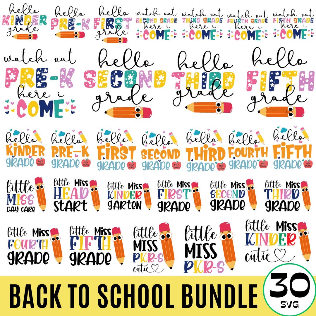 Back to School Svg Bundle, 1st, 2nd, 3rd Grade Png, First Day of School ...