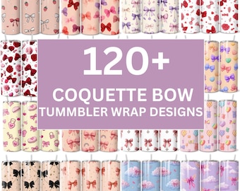 120+ Kokette Schleife Tumbler Design Bundle, Florale Kokette Schleife Tumbler Wrap, rosa Schleifen Becher, Schleife Band PNG, Instand Download