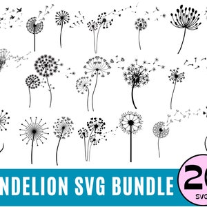 Dandelion svg bundle, Dandelion eps, Dandelions, Dandelion butterfly svg, flower svg, handdrawn, digital download