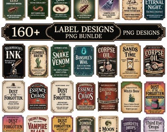 160+ Halloween Position Labels Bundle, Printable Witch Potion Bottle Lable, Vintage Clipart Labels Designs, Instant Download
