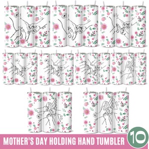 Benutzerdefiniert Bis zu 6 Kinder, die Mamas Hand 3D 20 Unzen Becher Png halten, Muttertagsbecher 20 Unzen Png, Blumenmama 20 Unzen Becherverpackung