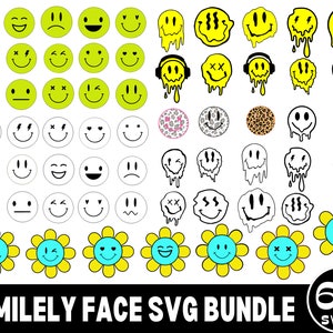 60 Smiley Face SVG Bundle, Smiley Face svg, Drippy Smiley svg, Happy Face, Smiley SVG, Happy face PNG, Emoji Face svg, Melting smiley svg
