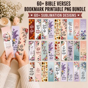 60+ Bible Verses Bookmark Printable PNG Bundle, Christian Scripture Reading Set, Faith Encouragement Bookmarks Graphics, Digital Download