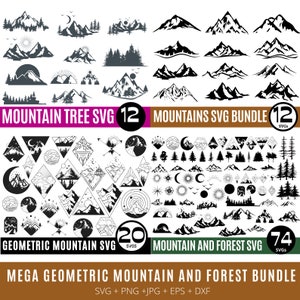 MEGA Geometric mountain and forest BUNDLE, camping outdoors adventure svg, landscape svg, Mountain Forest svg, Forest Tree svg