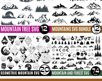 MEGA Geometrisches Berg- und Wald-BUNDLE, Camping-Outdoor-Abenteuer-Svg, Landschaftssvg, Bergwald-Svg, Waldbaum-Svg