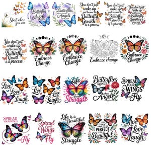 Fjärils-PNG-paket, inspirerande citat, fjärils-PNG-clipart, djur-PNG, blommig fjärils-PNG, utskrivbar PNG, sublimeringsdesigner bild 2