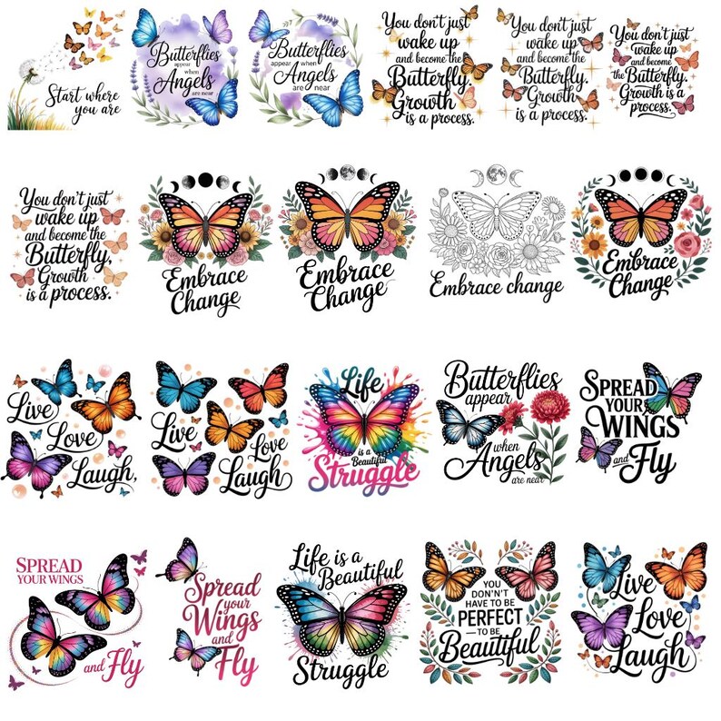 Fjärils-PNG-paket, inspirerande citat, fjärils-PNG-clipart, djur-PNG, blommig fjärils-PNG, utskrivbar PNG, sublimeringsdesigner bild 2