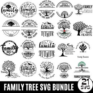 Paquete de svg de reunión familiar 2025, árbol genealógico con cita svg, árbol genealógico 2025 Svg, nuestras raíces son profundas, árbol de la vida svg, árbol con raíces SVG