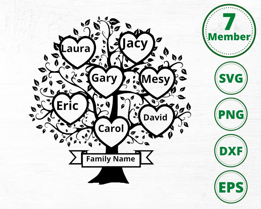 Family Tree Svg 7 Members, Family Heart Tree Svg, 7 Person Family Tree ...