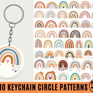Keychain SVG Bundle, Boho Keychain SVG, Keychain Pattern Svg, Round Wristlet Keychain, Acrylic Keychain, Boho Rainbow svg, Digital Download