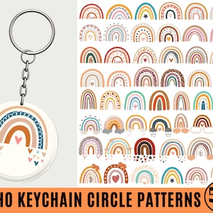 Keychain SVG Bundle, Boho Keychain SVG, Keychain Pattern Svg, Round Wristlet Keychain, Acrylic Keychain, Boho Rainbow svg, Digital Download