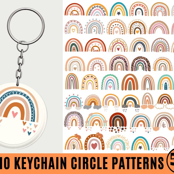Keychain SVG Bundle, Boho Keychain SVG, Keychain Pattern Svg, Round Wristlet Keychain, Acrylic Keychain, Boho Rainbow svg, Digital Download