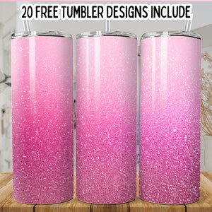 Tumbler Wrap Glitter Rosa Brilhante PNG, Design de Sublimação Rosa, Tumbler Skinny de 20oz, Tumbler Gradiente, Tumbler Wrap Reto de 9,2 x 8,3”