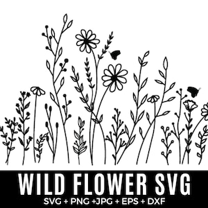 Wildflower Bundle Svg, bordo prato fiorito Svg, bordo fiorito SVG, bouquet di fiori minimalista, clipart fiori selvatici