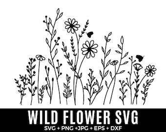 Wildflower Bundle Svg, Flower Meadow border  Svg, Flower Border SVG, Minimalist Flower Bouquet, Wildflower Clipart