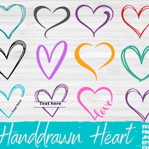 Paquete SVG de corazón abierto, corazón dibujado a mano (DXF), corazón dibujado a mano (SVG), contorno de corazón (SVG, PNG, EPS, DXF, jpg), corazón esbozado (SVG)