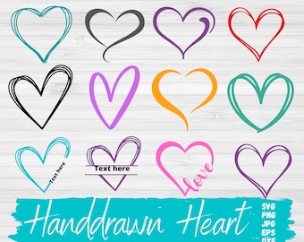 Paquete SVG de corazón abierto, corazón dibujado a mano (DXF), corazón dibujado a mano (SVG), contorno de corazón (SVG, PNG, EPS, DXF, jpg), corazón esbozado (SVG)