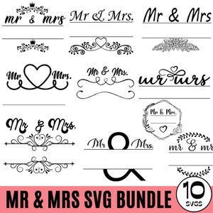 Sr. Sra. SVG Bundle, Sr. y Sra. svg con letras a mano, Matrimonio Svg, Sr. Sra. Split Monogram svg, Boda 2024 svg png eps, dxf, archivos jpg