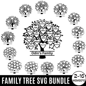 Family Tree Svg Bundle 2-16 Members, Tree Of Life Svg, Family Heart Tree Svg, Family branch svg,Family Tree SVG, Family Reunion Svg