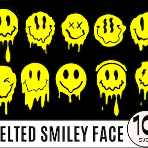 Cara derretida SVG, Goteo de cara feliz, Retro svg, Cara feliz Svg, Emoji Svg Png, Silhouette Cricut DIY - Uso comercial