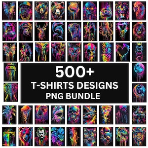 500+ Neon T Shirt Designs Bundle, T-shirt colorate ed eleganti per uomo, donna e bambino, T-shirt unica Png, download digitale