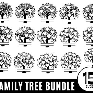Bundle svg arbre généalogique de 1 à 15 membres, réunion de famille svg, fichiers png d'arbre généalogique, branche d'arbre généalogique svg, svg arbre de vie