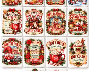 30+Christmas Kitchen Towel PNG Bundle, Vintage Christmas Baking PNG, Santa Kitchen Designs, Holiday Sublimation, Christmas Towel Designs