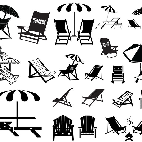 Adirondack chair SVG bundle, Beach chair svg, Lounge chair svg, Muskoka clip art, Camping Cabin Campfire Vector svg, Campfire Svg