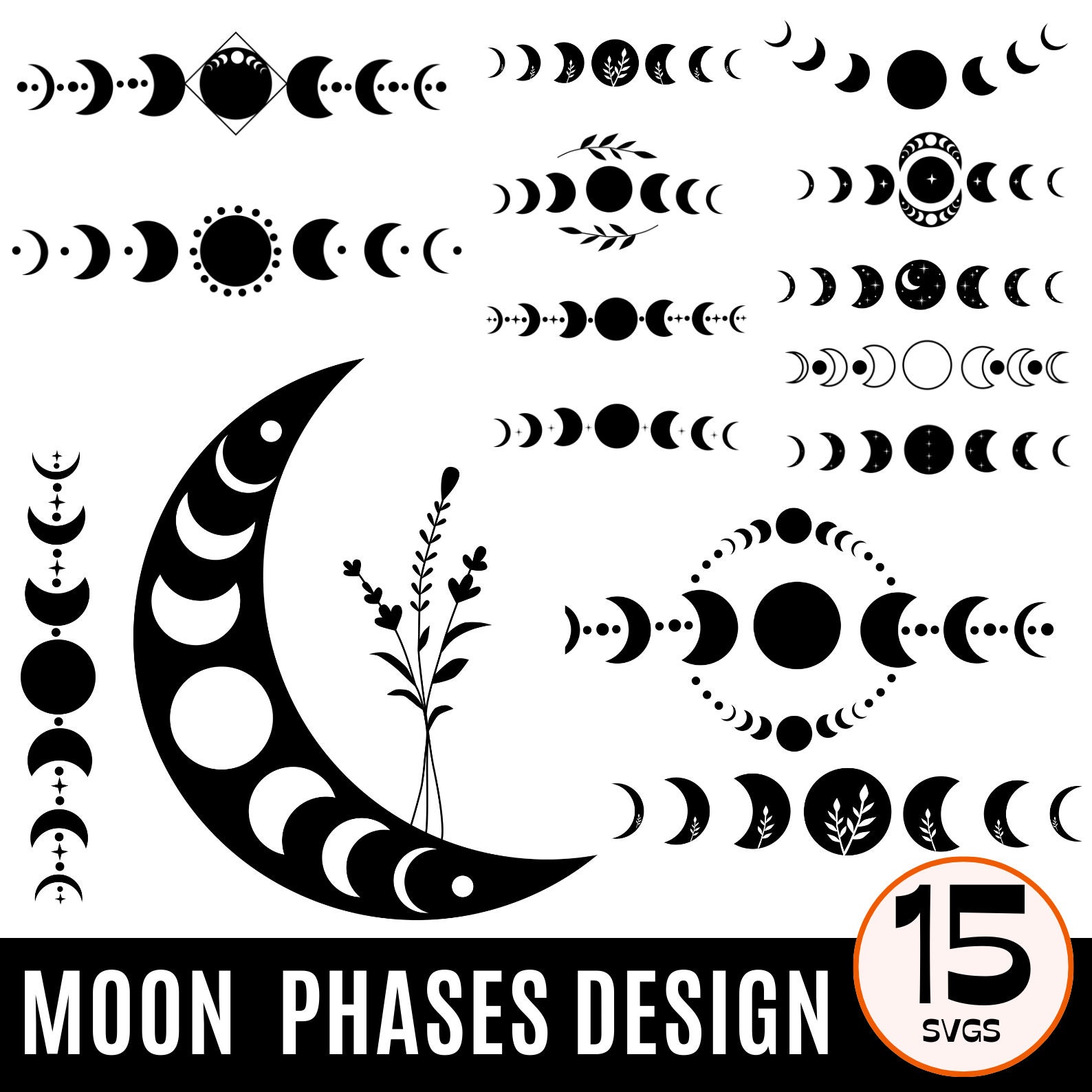15 Moon Phase Svg Bundle, Mystic Celestial Svg, Its Just a Phase Svg