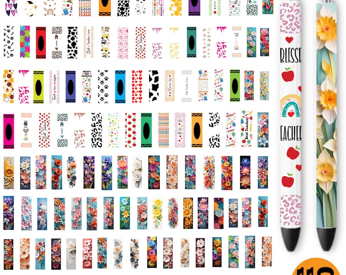 Featured listing image: 118 Pen Wraps Mega SVG Bundle,Teacher Pen Wrap, Glitter Pen patterns, Window epoxy glitter pen wraps, Pen Wraps Waterslides, Epoxy Pen Wraps