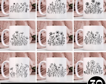 Wildflower Mug SVG Bundle, Funny Coffee Mug svg, Wildflowers Svg Coffee cup svg, Mugs For Gifts, SVG Cricut Cut Silhouette, Digital Download