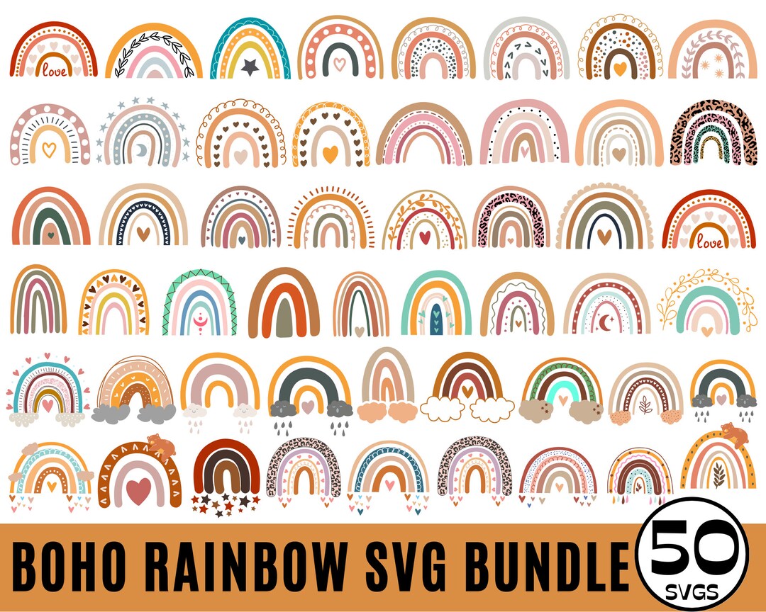 50 Boho Rainbow Svg Bundle Cute Rainbow Svg Boho Rainbow - Etsy