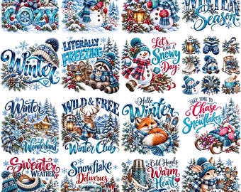 35+ Winter Quotes PNG Bundle, Snowman Winter Clipart, Winter Season Sublimation Designs, Snowy Holiday Shirt Graphics, Winter Sayings PNG