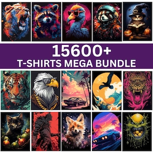 15.600+ T-Shirt-Designs Mega Bundle, Löwe, süße Katze und trendige Tiergrafiken, künstlerische und kreative T-Shirt PNG-Sammlung, digitales PNG