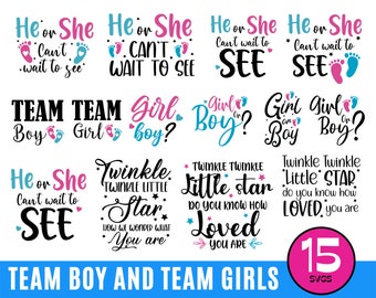 Gender reveal team boy team girl svg, He or She Can't Wait to see svg, Twinkle Twinknle little star svg, Team Boy, Team Girl, Svg Bunde, Png