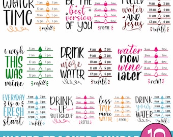 10 Drink Your Effing Water Tracker SVG Silhouette Design , Water Bottle Tracker Svg Bundle, water tracker svg, water bottle tracker clipart