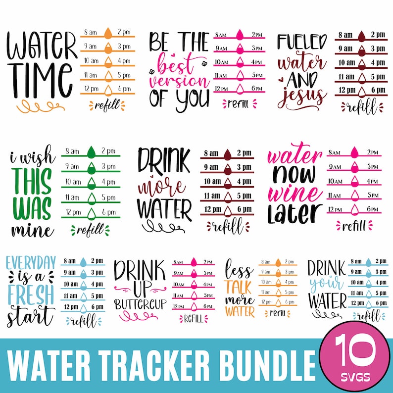 10 Drink Your Effing Water Tracker SVG Silhouette Design , Water Bottle Tracker Svg Bundle, water tracker svg, water bottle tracker clipart image 1