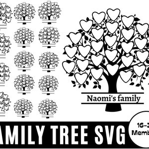 Stamboom svg 16-30 leden, familiereünie Svg, levensboom Svg, familie hart boom Svg, boomtak Svg, boom monogram svg Circut-bestanden