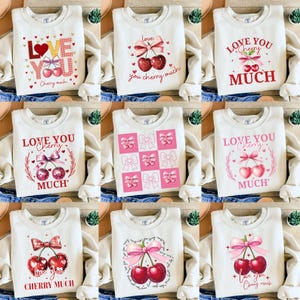 Liebe dich Kirsch viel Bündel, Kirsche Kokette PNG, Kirsch-Themen Valentinstag Shirt Designs, Rosa Valentinstag Kokette, Süß & Liebe Kirsche Grafik
