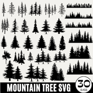 30 Mountain Forest SVG Bundle, Foresta Albero svg, Foresta svg, Palma svg, Linea degli alberi svg, Paesaggio svg, Silhouette di albero, Download istantaneo