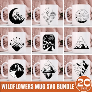 Paquete SVG de tazas de montañas, taza de café divertida, montañas SVG, montañas geométricas, taza de café, silueta de corte Cricut SVG, descargas digitales