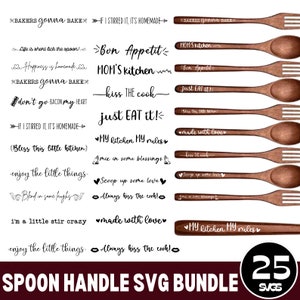 Paquete de 25 mangos de cuchara SVG, cuchara de madera SVG, cocina SVG, tabla de cortar, cocina divertida, citas de espátula, cocina divertida, archivos SVG para hornear.