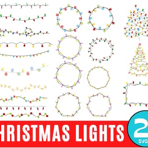 クリスマス ライト SVG バンドル、クリスマス ライト ストリング デザイン、21 個のクリスマス ライト、クリスマス カット ファイル、ベクター、Cricut、シルエット ファイル