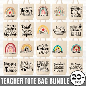 Bundle sac fourre-tout professeur Svg, professeurs citations svg, Svg professeur Boho arc-en-ciel, dictons drôles de sac fourre-tout, sacs fourre-tout en toile coupe des fichiers pour cricut
