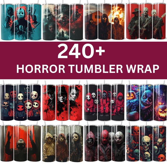Halloween Horror Tumbler Wrap Png Bundle, Horror Characters Tumbler Wrap Bundle, Scary Movie Tumbler,Cartoon Horror 20oz Skinny Tumbler