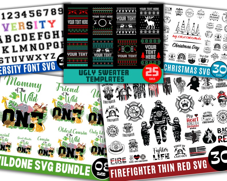May include: A digital download bundle of 30 SVG files featuring a firefighter theme. The designs include thin red lines, firefighter helmets, and phrases like "First In Last Out" and "My Heart Belongs to a Firefighter".