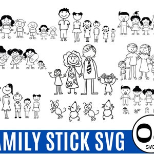08 Bundle svg famille bâton, clipart famille bâton, bâton famille fichiers coupés, fichiers coupés pour silhouette cricut, png, dxf, eps